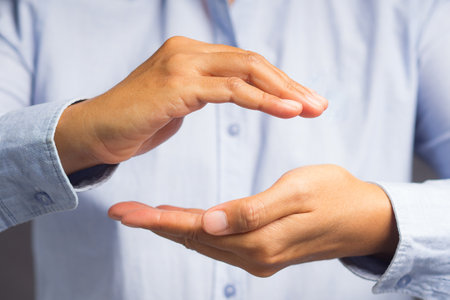 A Close-up of two hands created a copy space. Space for textの写真素材