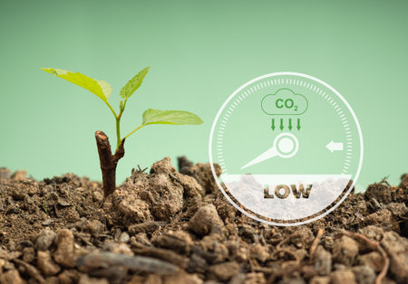 Reduce CO2 emission concept. A clean and friendly environment without carbon dioxide emissions to limit global warming and climate changeの写真素材