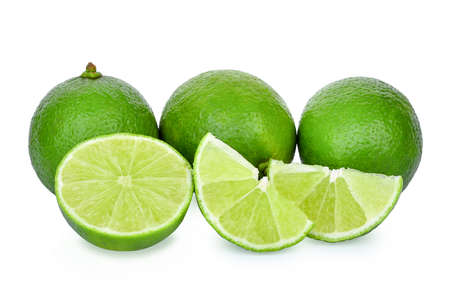 fresh green lime with slice isolated on white