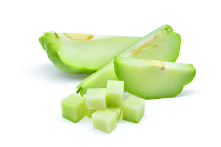 sliecd fresh chayote isolated on white background
