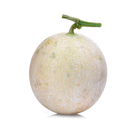 green cantaloupe melon isolated on white backgroundの写真素材