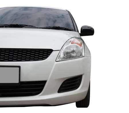 selective focus point on Headlight lamp white car isolated on white background, copy spaceの写真素材