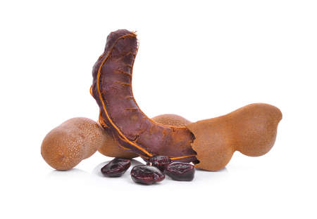 Tamarind with seeds tropical fruit isolated on white backgroundの写真素材