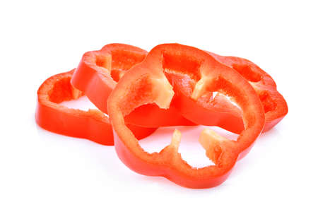 slice of red bell pepper isolated on white backgroundの写真素材
