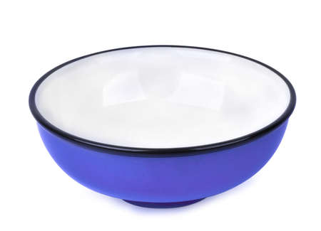 empty blue ceramic bowl isolated on white backgroundの写真素材