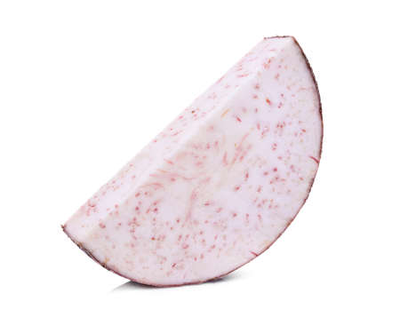 slice of taro root isolated on white backgroundの写真素材