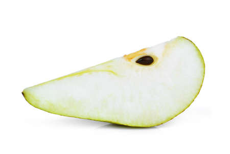 slice of green packham pear isolated on white backgroundの写真素材