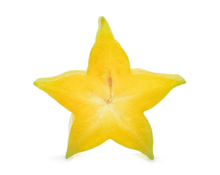 half cut of star apple tropical fruit isolated on white backgroundの写真素材