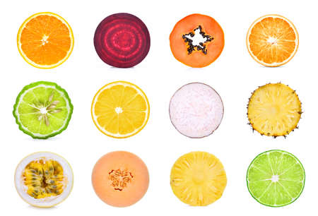 collection half cut of fruit isolated on white backgroundの写真素材