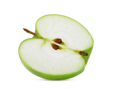 half cut of green apple or granny smith apple isloated on white backgroundの写真素材