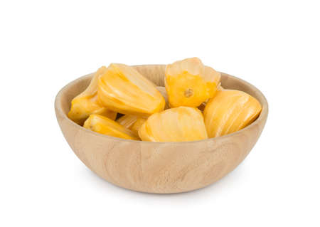 jackfruit in the wooden bowl isolated on white background
