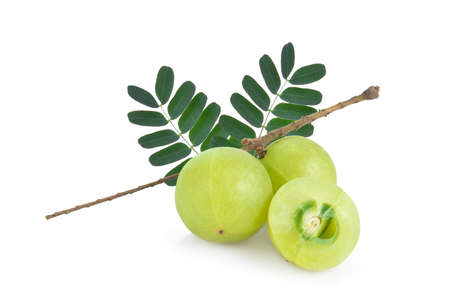 indian gooseberry with leaf isolated on white background