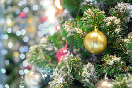 holiday background,beautiful decorated christmas treeの写真素材