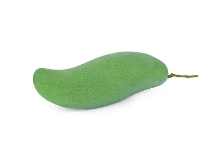 green mango with leaf isolated on white backgroundの写真素材