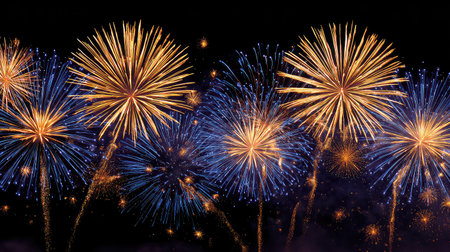A stunning array of colorful fireworks lighting up the night sky, creating a captivating spectacle of vibrant explosions and glowing starbursts. Perfect for celebrations!の素材