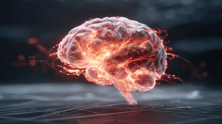 This captivating digital artwork features a brain with glowing neural connections. It symbolizes technology, innovation, and cognitive science, perfect for creative projects.の素材