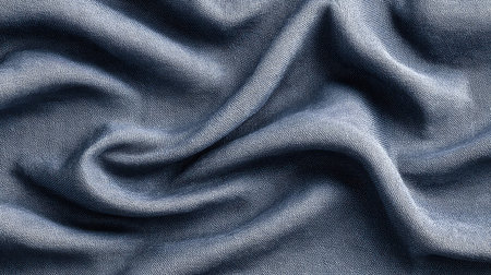 A close-up view of soft blue fabric displaying gentle waves and curves, perfect for textile and fashion backgrounds, adding elegance to any project.の素材