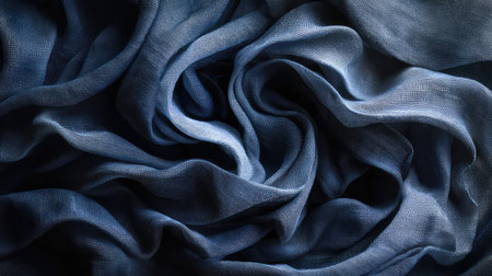 A close-up view of soft blue fabric displaying intricate textures and elegant folds. This image captures the beauty and depth of textile design, perfect for creative projects.の素材