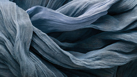 A mesmerizing close-up of delicate blue fabric showcasing intricate textures and fluid movement. Ideal for design, fashion, or abstract art themes.の素材