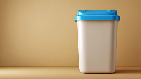 A simple plastic container featuring a blue lid, set against a neutral background. Ideal for storage, organization, or minimalistic decor in various spaces.の素材