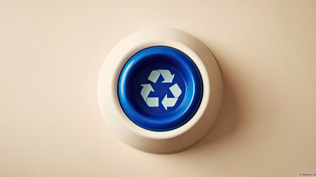 This image depicts a round blue recycling symbol against a clean white background, emphasizing the importance of eco-friendly practices and sustainable choices for a healthier planet.の素材