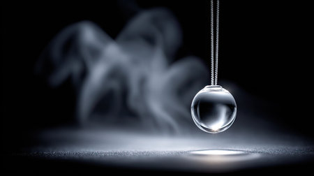 A captivating image showcasing a crystal sphere suspended in mid-air, surrounded by soft, ethereal smoke and gentle light, creating a serene and mystical atmosphere.の素材