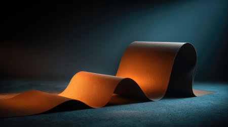 A visually captivating image showcasing a textured brown surface with smooth curves. The dramatic lighting accentuates the shadows and enhances the composition, creating a stunning abstract design.の素材
