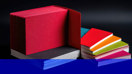 This image features a collection of vibrant notebooks and sketchbooks on a dark background, perfect for showcasing creativity, modern study setups, and artistic expression.の素材