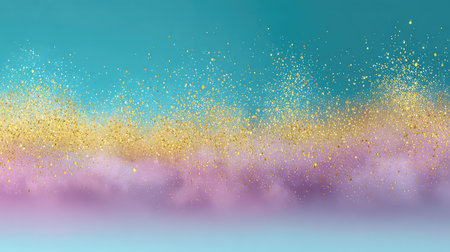 A vibrant glittery background featuring shades of blue, pink, and gold. Ideal for creative projects, design work, and festive themes, this abstract image captivates with its shimmering elegance. Perfect for digital and print applications, it adds a touch of sparkle and creativity to any project.の素材