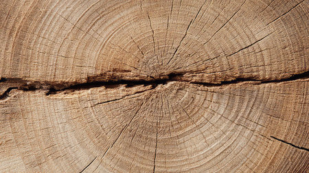 This image showcases a close-up view of a beautifully textured wood grain, revealing the intricate details and natural patterns of a tree trunk's cross-section.の素材