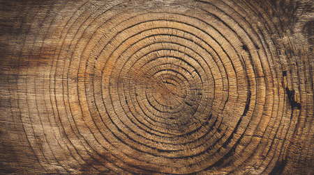 A detailed close-up view of tree ring patterns on a wooden log reveals intricate textures and age details, highlighting the beauty of nature's design.の素材