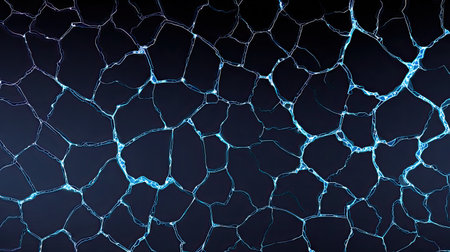 Stunning close-up of an intricate cracked surface with a striking blue and black color scheme. Perfect for artistic projects, digital designs, and wallpapers.の素材