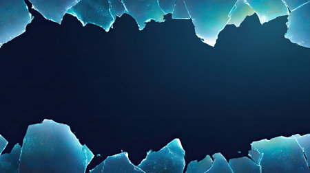 A striking visual featuring a dark background framed by shards of broken glass, creating a dramatic and edgy atmosphere perfect for various creative projects.の素材