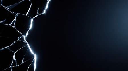 An abstract representation of shattered glass against a dark backdrop, featuring interesting light reflections and sharp edges, perfect for modern projects.の素材