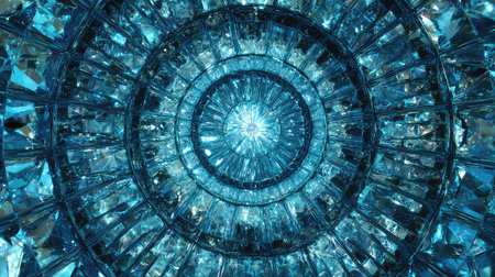 This stunning image showcases an abstract view of a crystal chandelier, highlighting intricate details and mesmerizing reflections. The spiraling design exudes luxury and elegance, creating a captivating ambiance in any interior space.の素材