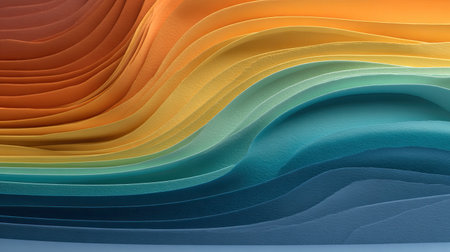 This captivating image showcases vibrant layers of paper creating fluid waves in warm and cool tones, perfect for artistic and design projects.の素材