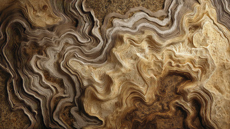 This image showcases an abstract wavy pattern with flowing lines and layered earthy tones, offering a unique backdrop for art or design projects.の素材