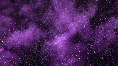 Explore a stunning cosmic background featuring vibrant purple hues contrasted with deep black tones, enhanced by shimmering stars and ethereal nebula elements.の素材