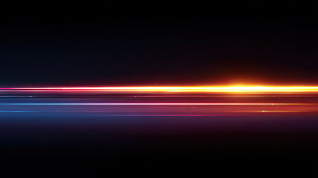 This vibrant image features dynamic light trails on a dark background, creating a modern, abstract visual ideal for artistic projects and designs.の素材