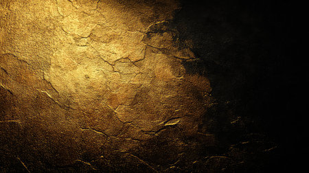 This striking image features a textured golden surface that appears cracked and weathered, set against a dark background. Ideal for artistic projects.の素材