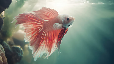 Experience the beauty of a betta fish gracefully swimming through clear water, showcasing vibrant colors and elegant fins in a serene aquatic habitat.の素材