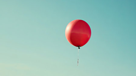A vibrant red balloon floats peacefully in a clear blue sky, embodying joy and celebration on a sunny day. Ideal for conveying happiness and freedom.の素材