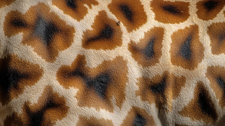 Detailed close-up of giraffe fur displaying the intricate patterns and vibrant colors found in nature. Perfect for wildlife enthusiasts and educational content.の素材