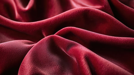 This captivating close-up of deep red fabric highlights its smooth textures and gentle folds, making it ideal for backgrounds, textile designs, and decor projects.の素材