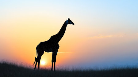 A stunning silhouette of a giraffe during sunset, capturing the beauty and elegance of this iconic animal in its natural habitat. Perfect for wildlife lovers.の素材