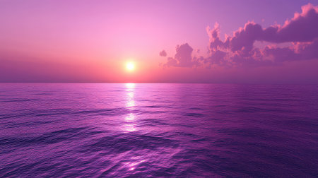 A stunning sunset view over the tranquil ocean, featuring vibrant shades of pink and purple, ideal for evoking peace and relaxation in any project.の素材