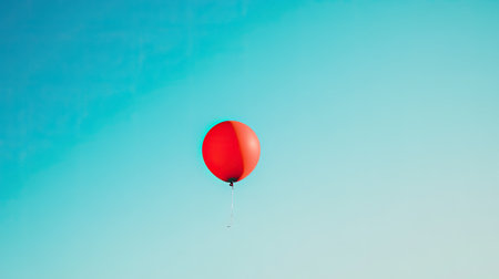 A bright red balloon floats effortlessly against a serene blue sky, embodying a sense of freedom and joy in a simple yet striking minimalist composition.の素材