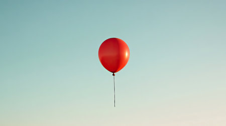 A vivid red balloon floats gracefully against a backdrop of clear blue sky, evoking a sense of freedom and joy. Perfect for capturing innocence and whimsy.の素材