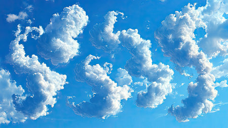 A stunning view of fluffy white clouds scattered across a vibrant blue sky, highlighting the beauty of nature in clear weather during daylight.の素材