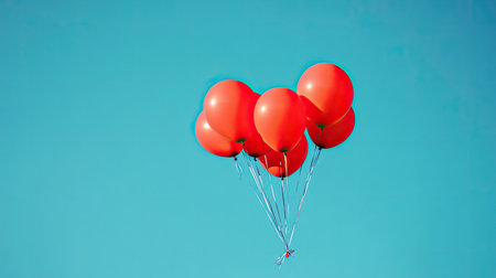 A cluster of vibrant red balloons floats effortlessly against a clear blue sky, evoking feelings of joy and celebration. This image captures the essence of fun.の素材